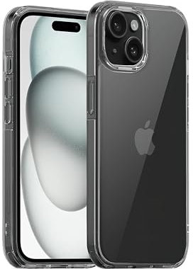 iTedel Smoky Gray Case iPhone 15 Plus & 14 Plus Military-Grade Drop Protection Shock-Absorbing Corners Yellowing Resistant Hard Transparent Acrylic Back Scratch Resistant