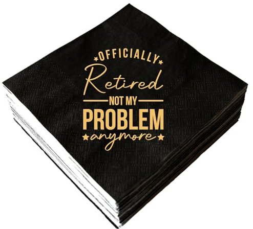 Offizielle Papierservietten, Ruhestandsparty-Dekorationen, lustig, Schwarz und Gold, Officially Retired Not My Problem Anymore Abschied, wir werden Sie für Ruhestandsparty vermissen, 50 Stück,