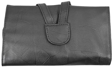 FRCOLOR Makeup Brush Storage Bag Pu Leather Foldable Standable Cosmetic Organizer Roll Bag for Travel Home Black