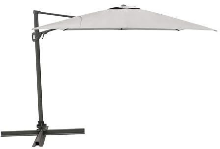 METRO Professional Ampelschirm, Aluminium/Stahl/Polyester, 3x3m, Sonnenschirm mit Kurbelöffnungssystem, 360° Drehung, Belüftung, Wasserabweisend, UV-Schutz, Silber/grau