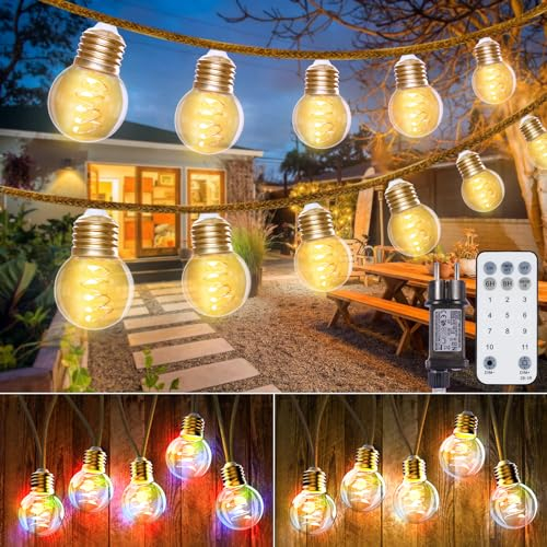 StarryEver 15M 50er LED Lichterkette Außen Strom, Vintage Warmweiß und Bunt LED Lichterkette mit 11 Modi Fernbedienung Timer, Farbwechsel G45 Glühbirnen Lichterketten Dimmbar mit Stecker für Balkon