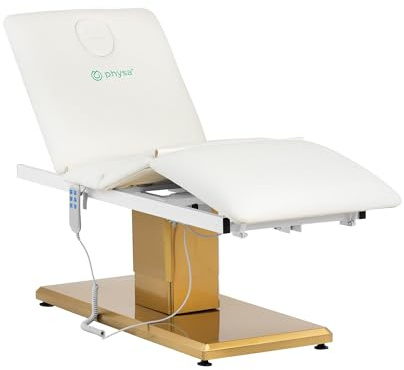 Physa Elektrische Kosmetikliege 3 Motoren 300 W 190 x 65 x 60-73 cm 200 kg weiß/golden Behandlungsliege Kosmetikstuhl Therapieliege Tattooliege