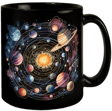Sonnensystem Tasse in Schwarz Weltraum-Begeisterte Tasse mit Planeten Sterne Sonne Astronomie im eigenen Orbit erleben Kosmisches Geschenk