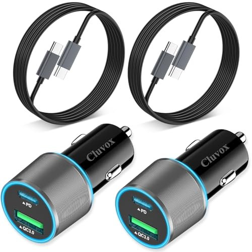 2 Pack 38W USB C Car Charger Fast Charging for iPhone 16 Pro/Max/Plus/15/Samsung Galaxy S25/S24/Ultra/S23/S22 fe Dual Port Cigarette Lighter USB Charger[20W PD+18W QC] with 3.3FT Type C Cable- Grey