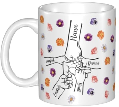 Taza de café 2D personalizada con nombres de familia y niños, taza personalizada para el día de la madre, regalos de cumpleaños para mamá, abuela de hija, nietos (estilo 2)