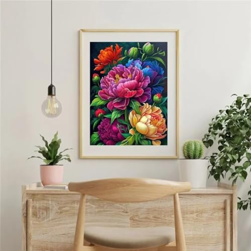 5D Diamond Art Kits for Adults Flower Peony,DIY Square Full Drill Diamond Painting Kits for Adults Beginners,Crystal Cross Stitch Canvas Art Painting for Home Wall Decor 30x40cm