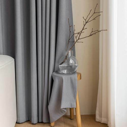 Ayoiow Blickdichter Vorhang Wohnzimmer, Vorhänge Verdunkelung Mit Ösen, Chenille Verdunkelungsvorhang 2Er Set, Grau, 86X160CM