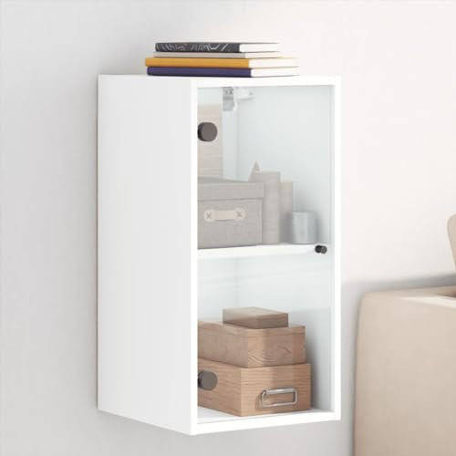 Homgoday Estantería de Pared con Puertas de Cristal Blanco 35 x 37 x 68,5 cm, Estante para Entrada, Estante de Pared
