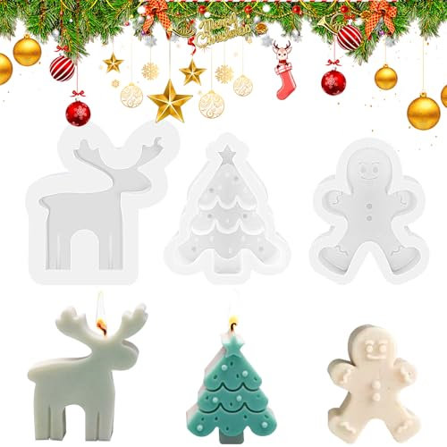 3 piezas Navidad silicona velas molde,molde de silicona Navidad, Molde de Vela de Alce de Árbol,Molde Para Velas de Árbol, Moldes de silicona para manualidades,molde para hacer velas