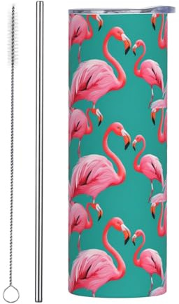 YYHWHJDE Mug en acier inoxydable avec paille Motif flamants roses 590 ml