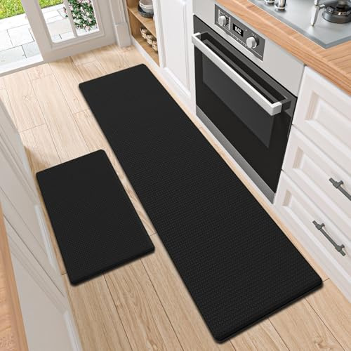 Artnice Kitchen Rugs Set of 2, Black Anti Fatigue Mats for Floor | Cushioned Comfort Standing Desk Mats, Waterproof Runner Rugs Set