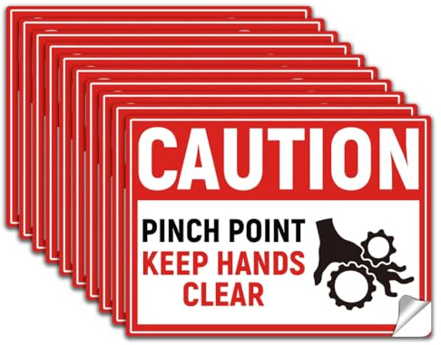 WADORN Caution Pinch Point Safety Label Stickers, PVC Pinch Point Keep Hands Clear Waterproof Sign Stickers Warning Mechanical Hazard Self Adhesive Caution Decal for Machinery Workplace, 7.1x5.1 Inch
