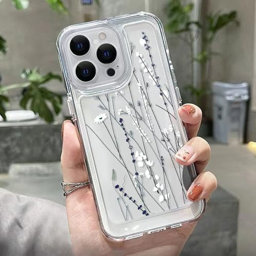 Floral Clear Case for iPhone 15 6.1, Flower Pattern with Lavender Design Cover, Slim Flexible Silicone TPU Aesthetic Protective - Elegant Flower Phone Case (Lavender)