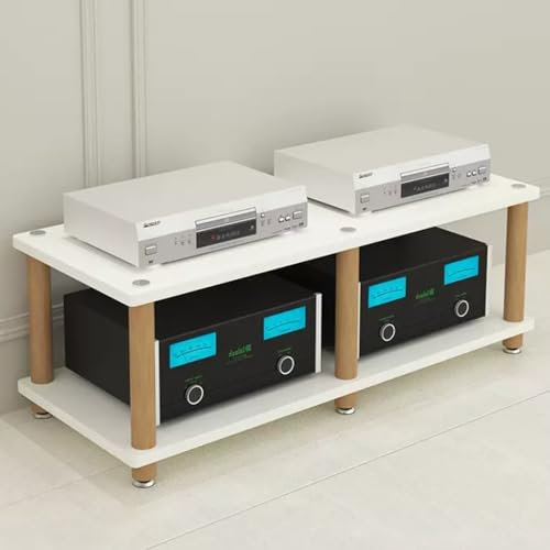 4-stufiger Audioständer, offene HiFi-Racks, Audio-Rack-Schrank, Holz, Audiokomponentenschrank, Wohnzimmer-Medienkomponentenschrank, 2/3-stufiges Stereoregal für Server und AV-Ausrüstung (weiß, 2 Ebe