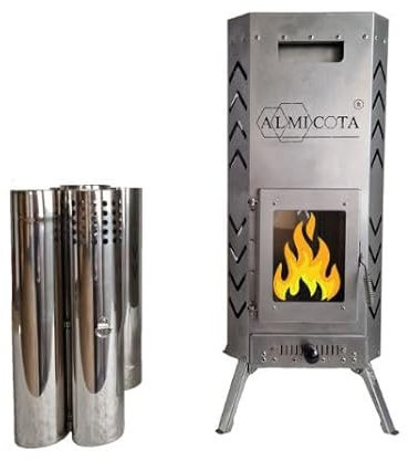 ALMICOTA Zelt-Saunaofen Edelstahl | hochwärtige Verarbeitung | Füße klappbar | Füße verriegelbar | rasante Heizprozess | mobiler Ofen | Gewicht 21kg | minimaler Holzverbrauch | platzsparend