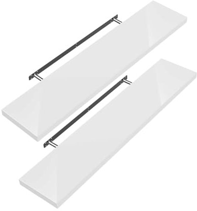 Casaria 2X Étagères Murales Flottantes 50 cm Blanc Brillant MDF Robuste Effet Flottant étagère Bois Rangement décoration