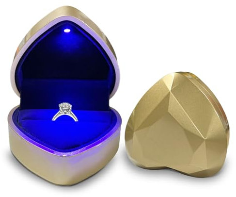 Mstnoixgc Ring Box mit LED Licht, Herzform, Ringschatulle mit Samt Interieur, Ehering Box, Schmuck Geschenkbox, für Verlobung, Heiratsantrag, Hochzeit, Valentinstag, Jahrestag, Weihnachten