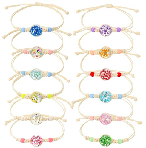 Halinuia 12 Stück Freundschaftsarmband Geflochten Verstellbare Armband Kinder Mädchen Bunte Blumen Gewebte Armbänder Handgefertigt Armband für Mitgebsel Kindergeburtstag ab 6 7 8 9 10 Jahre