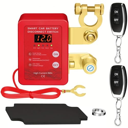 VenxyKod Kill Switch for Car, 12V 240A Remote Battery Disconnect Switch with LED Display & Dual Remotes, Waterproof Car Kill Switch Anti-Theft Power Automatic Cutoff for Auto, Truck, RV, ATV, Marine