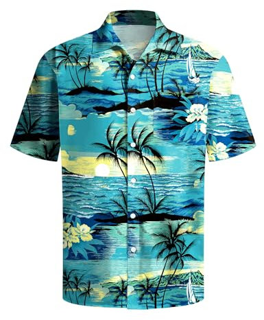 tiorhooe Hawaiian Shirts for Men Funky Flower Flamingo Short Sleeve Summer Holiday Beach Shirt