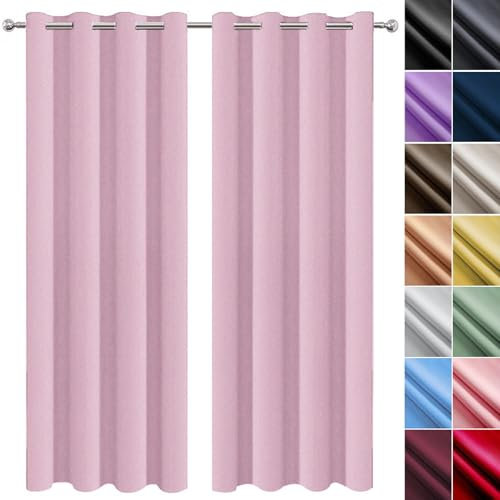NINGBAI Vorhang Verdunkelung Blickdicht Gardinen 100 x 250 cm Einfarbige/Winter Extra Warm/Modern Modern Schlaufenschal/Ösenschal Vorhang für Schlafzimmer, Rosa