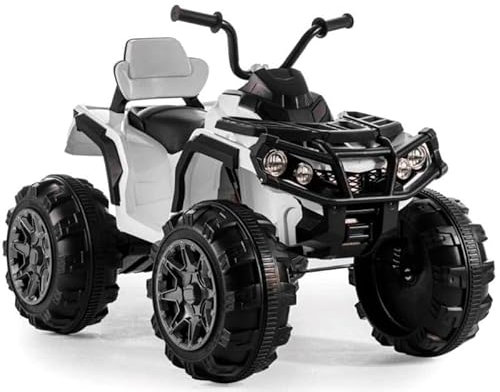 Quad batterie 12 V pour enfants, roues en plastique, siège cuir, télécommande RC parentale (blanc)