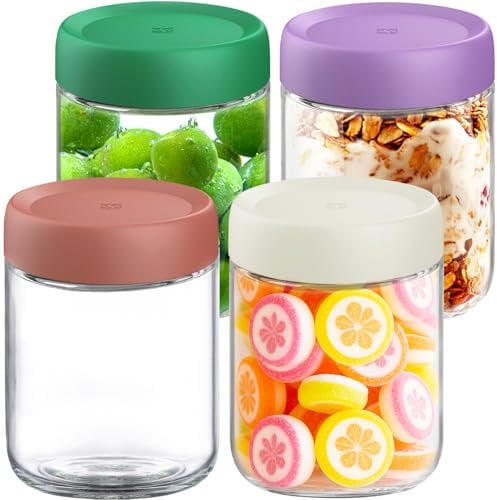 16oz Overnight Oats Containers with Lids - 4 Pack Bulk Airtight Glass Jars, Meal Prep Jars for Yogurt, Salad, Smoothies, Reusable Storage Containers (Leakproof, Dishwasher & Freezer Safe)