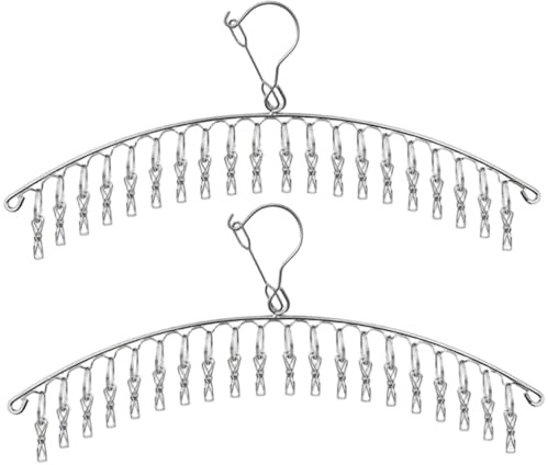 Xoeryoy Waschkleiderbügel 2pcs Windfest aus Edelstahl -Kleidung Trockenbügel mit 20 Clips auf Rute/Wäscheleine für Socken, BH, Unterwäsche und mehr