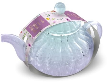 Charbrew 1000ml Borosilicate Glass Teapot with Infuser - Ribbed Two-Tone Green & Lilac Design - for Loose Leaf Tea, Teabags & Blooming Tea - Serves 5 Cups