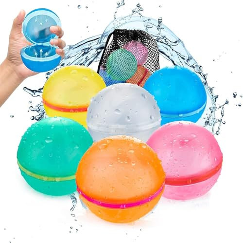 FemKey Wasserbomben Wiederverwendbar, 6 Stück Wiederverwendbare Wasser Bomben Selbstschließend, Set Wasserballons Splash Bälle schnelles Befüllen für Sommerfest, Wasserparty, Strand, Schwimmpool