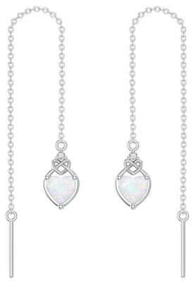 Herz Keltisch Kont Birthstone Threader Ohrringe 925 Sterling Silber Edelstein lange Kette Drop Ohr Linie Geburtstag Schmuck Geschenke für Frauen