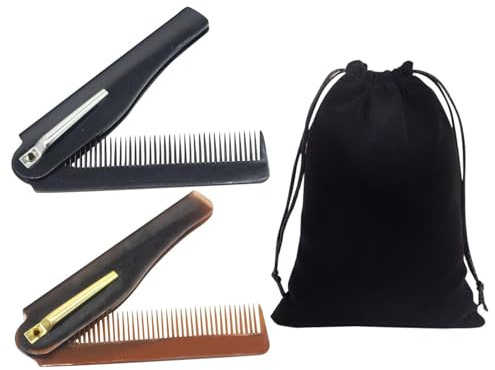 2 Stücke Falten Kamm, Mit 1 Stück Samtbeutel, Feinzahniger Kamm Für Männer, Tragbares Haarkamm, Haarstyling-Werkzeuge.