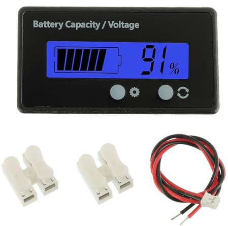 EPLZON Battery Capacity Monitor Meter, Compteur de Batterie DC 12V 24V 36V 48V 72V avec Alarme ndicateur de Batterie d'acide Plomb Testeur de Batterie au Plomb Acide et au Lithium Ion (Lumière Bleu)