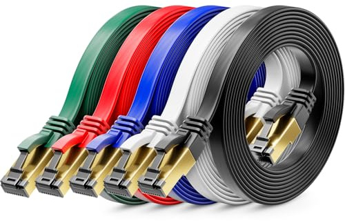 deleyCON 5x 2m CAT 8 Netzwerkkabel Flach (40 Gbit/s, Kupfer) Gigabit Ethernet LAN Cable - Flaches Dünnes Kabel Flachkabel Patchkabel Lang - RJ45 Stecker für CAT8 CAT7 CAT6 - Bunt