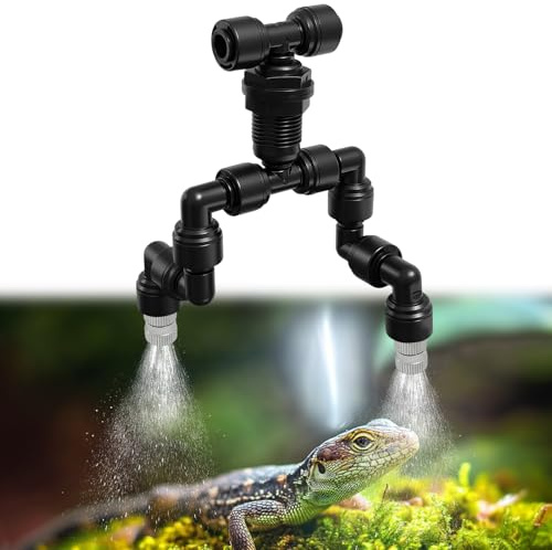 Golgner Reptilien Terrariendüse 360° Verstellbarer, Reptilien Fogger Mist Sprinkler, Reptiles Fogger Nebelsprinkler, Doppelkopf Sprühdüse für Reptiles Aquarium Terrarium Zubehör, Connect 1/4 '' Wanne