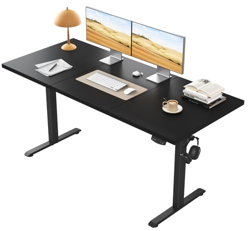 Klicelor Electric Standing Desk, 2 Memory Buttons for stand & sit, 140x60 | Height Adjustable Desk for smart Pannel, 72-116cm, Sit Stand Desk with 2 Hooks, Home Office Desk, 3 pcs Desktops, Black
