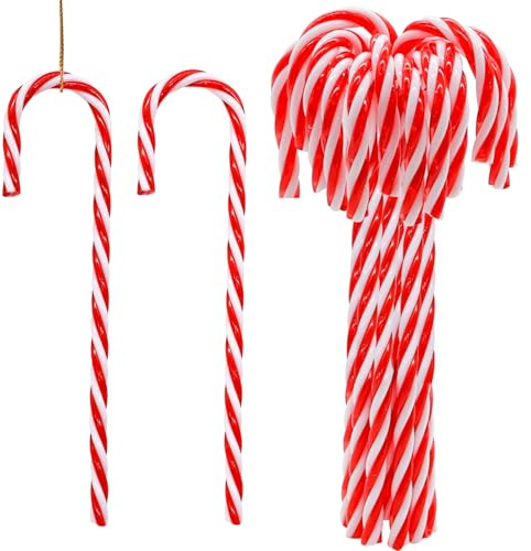 12PCS Christmas Decorations Candy Canes Red White, 15CM Twisted Plastic Candy Cane for Christmas Tree Hanging Ornament, Red White