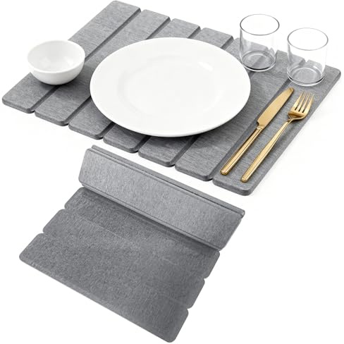 TranRantic 40X30cm Stone Drying Mat for Kitchen Counter (Dark Grey) | Quick Dry Stone Dish Drying Mat, Foldable Absorbent Diatomaceous Earth Mats for Kitchen Dishes, Home