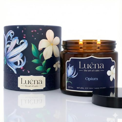 Luéna - Opium | Premium Soja-Duftkerze 250 ml | Natürlicher Sojawachs | 55 Std. Brenndauer