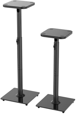 Relaxdays Lautsprecherständer Set, bis 10 kg, höhenverstellbar, 72-95 cm, Boxenständer rutschfest, Metall & Glas, Farbe