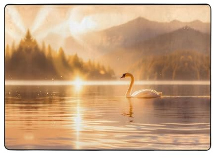 WZYCWB Bedruckter Teppich, Schwan im See, 203,2 x 147,3 cm, weicher und flauschiger Kurzflor, geeignet für Wohnzimmer, Büro, Nachttisch, Balkon