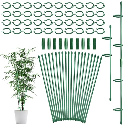 Tuteur Plante 20 Pièces Tuteur Plante Interieur avec 40 Plantes Clips 10 Connecteur Tuteurs pour Plantes Grimpante Tomate Orchidée