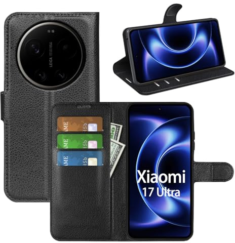 betterfon Handyhülle für Xiaomi 17 Ultra - Premium Klapphülle mit Kartenfächern, Standfunktion und Magnetverschluss,Wallet Case Hülle, Schwarz