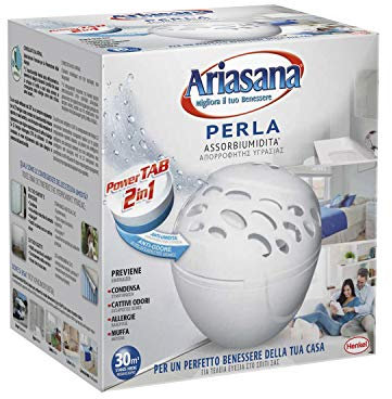 Ariasana Kit Micro Perla Assorbiumidità, Deumidificatore ambienti fino a 10mq, Assorbi umidità che previene muffe e cattivi odori, bianco, 1 dispositivo e 1 Power Tab 300g