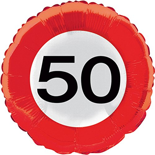 Folat 8714572285506 45 cm Traffic Schild Geburtstag Party Folienballon – 50. Geburtstag, Zahl 50, Rot