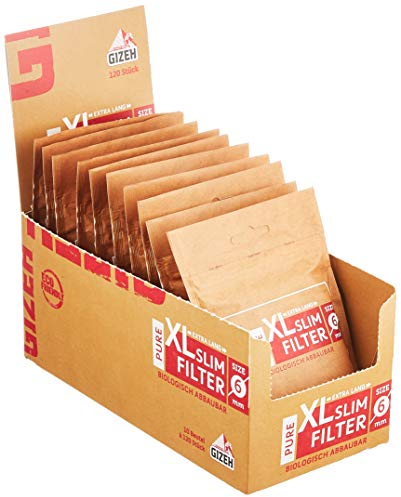 Gizeh 415925015 Pure XL Slim Filter, Durchmesser 6 mm, Länge 19 mm 10 Beutel x 120, Large, Gelb