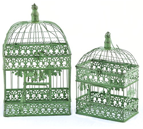 Hängedeko 2 Dekokäfige grün eckig Vogel Deko Käfig Vintage 44+34,5cm Vogelmotiv