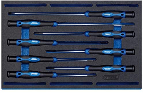 Draper 8 Piece Extra Long Precision Screwdriver Set in 1/4 Eva Insert Tray - 63399 - For Home DIY and Professional Use