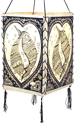 GURU SHOP Lokta Papier Hänge Lampenschirm, Deckenleuchte aus Handgeschöpftem Papier - Lucky Fish Weiß, 28x18x18 cm
