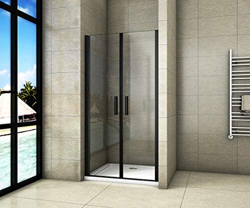 Aica Sanitär 80x200cm Duschtür Nischentür Duschabtrennung Doppeltür aus 8mm Sicherheitsglas mit Nanobeschichtung Schwarz